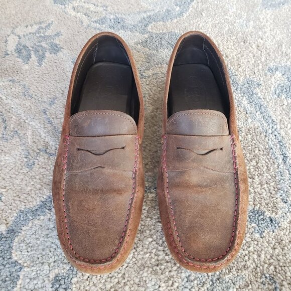 Tod's Men's Brown Leather Gommino Driving Penny Loafers Red Stitching UK10 US11 - Picture 3 of 11